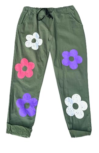 stylx Damen Jogginghose Blume im Vintage Look Sweatpants für Freizeit Sport und Fitness (DE/NL/SE/PL, Numerisch, 44, 46, Regular, Regular, Khaki) von stylx