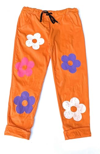 stylx Damen Jogginghose Blume im Vintage Look Sweatpants für Freizeit Sport und Fitness (DE/NL/SE/PL, Numerisch, 44, 46, Regular, Regular, orange) von stylx