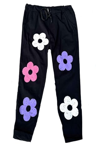 stylx Damen Jogginghose Blume im Vintage Look Sweatpants für Freizeit Sport und Fitness (DE/NL/SE/PL, Numerisch, 48, 50, Regular, Regular, schwarz) von stylx