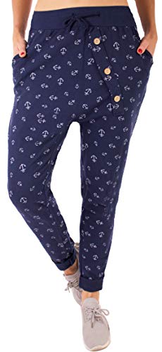 stylx Damen Jogginghose Größe 36-50 Sweatpants Sterne Boyfriend Ali Baba Style Anker Camouflage Uni Farben (Anker blau, 40-42) von stylx