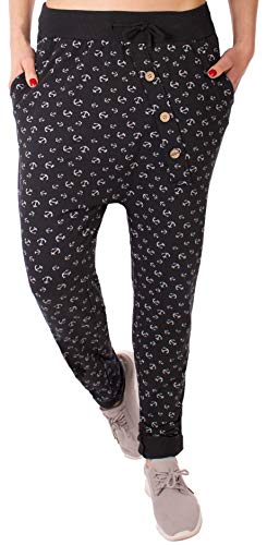 stylx Damen Jogginghose Größe 36-50 Sweatpants Sterne Boyfriend Ali Baba Style Anker Camouflage Uni Farben (Anker schwarz, 46-48) von stylx