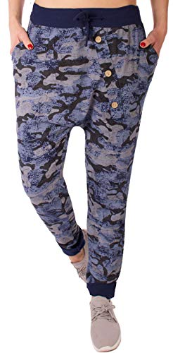 stylx Damen Jogginghose Größe 36-50 Sweatpants Sterne Boyfriend Ali Baba Style Anker Camouflage Uni Farben (Camouflage blau, 40-42) von stylx