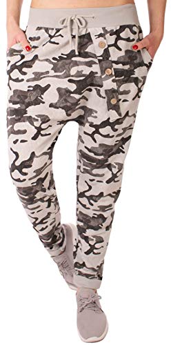 stylx Damen Jogginghose Größe 36-50 Sweatpants Sterne Boyfriend Ali Baba Style Anker Camouflage Uni Farben (Camouflage grau, 48-50) von stylx