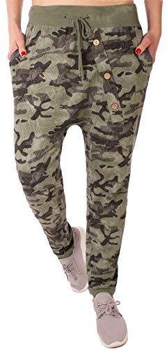 stylx Damen Jogginghose Größe 36-50 Sweatpants Sterne Boyfriend Ali Baba Style Anker Camouflage Uni Farben (Camouflage grün, 44-46) von stylx