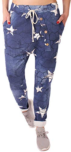 stylx Damen Jogginghose Größe 36-50 Sweatpants Sterne Boyfriend Ali Baba Style Anker Camouflage Uni Farben (Destroyed Stern blau, 38-40) von stylx