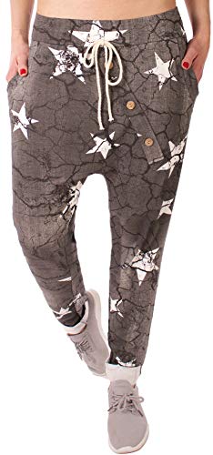 stylx Damen Jogginghose Größe 36-50 Sweatpants Sterne Boyfriend Ali Baba Style Anker Camouflage Uni Farben (Destroyed Stern schwarz, 48-50) von stylx