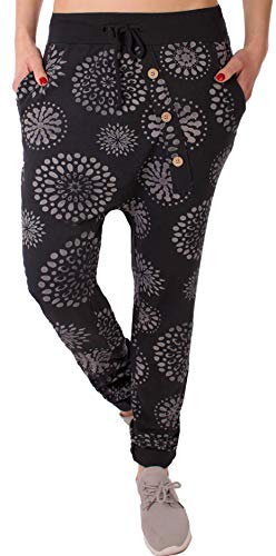 stylx Damen Jogginghose Größe 36-50 Sweatpants Sterne Boyfriend Ali Baba Style Anker Camouflage Uni Farben (PB schwarz, 44-46) von stylx