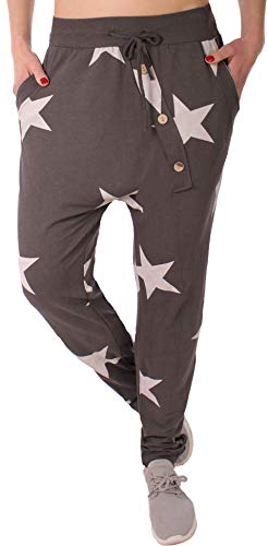 stylx Damen Jogginghose Größe 36-50 Sweatpants Sterne Boyfriend Ali Baba Style Anker Camouflage Uni Farben (Stern dunkelgrau, 34-36) von stylx