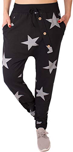 stylx Damen Jogginghose Größe 36-50 Sweatpants Sterne Boyfriend Ali Baba Style Anker Camouflage Uni Farben (Stern schwarz, 34-36) von stylx