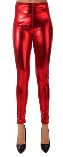stylx Damen Metallic Leggings, glänzende Shiny Leggings im Wet Look Party Tanz Disco Kostüm Fasching Karneval (DE/NL/SE/PL, Numerisch, 38, 40, Regular, Regular, Rot) von stylx