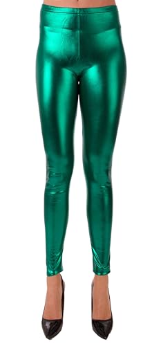 stylx Damen Metallic Leggings, glänzende Shiny Leggings im Wet Look Party Tanz Disco Kostüm Fasching Karneval (DE/NL/SE/PL, Numerisch, 40, 42, Regular, Regular, Grün) von stylx