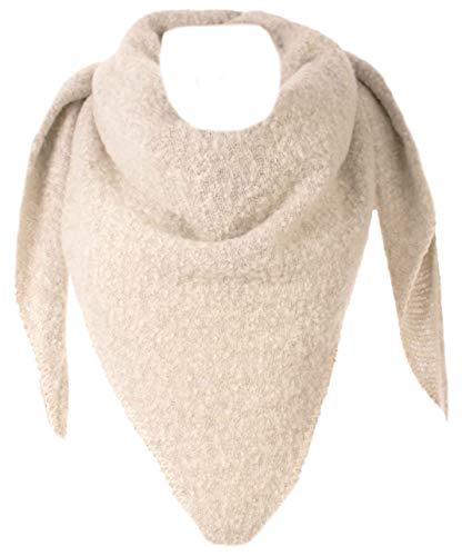 stylx Damen Schal XXL Dreieck mit Blumenmuster 3-Eck Schneeflocke Warm Weich Strickschal Karo Winterschal Herbstschal Wolleschal Frauen Deckenschal Halstuch Scarf Poncho Cape (UNI beige) von stylx