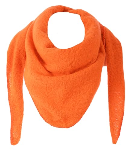 stylx Damen Schal XXL Dreieck mit Blumenmuster 3-Eck Schneeflocke Warm Weich Strickschal Karo Winterschal Herbstschal Wolleschal Frauen Deckenschal Halstuch Scarf Poncho Cape (UNI neon orange) von stylx