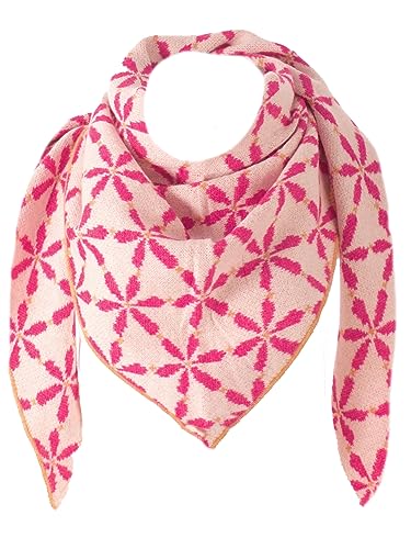 stylx Damen Schal XXL Dreieck mit Blumenmuster 3-Eck Schneeflocke Warm Weich Strickschal Karo Winterschal Herbstschal Wolleschal Frauen Deckenschal Halstuch Scarf Poncho Cape (fuchsia) von stylx