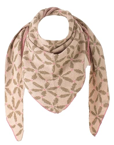 stylx Damen Schal XXL Dreieck mit Blumenmuster 3-Eck Schneeflocke Warm Weich Strickschal Karo Winterschal Herbstschal Wolleschal Frauen Deckenschal Halstuch Scarf Poncho Cape (khaki) von stylx