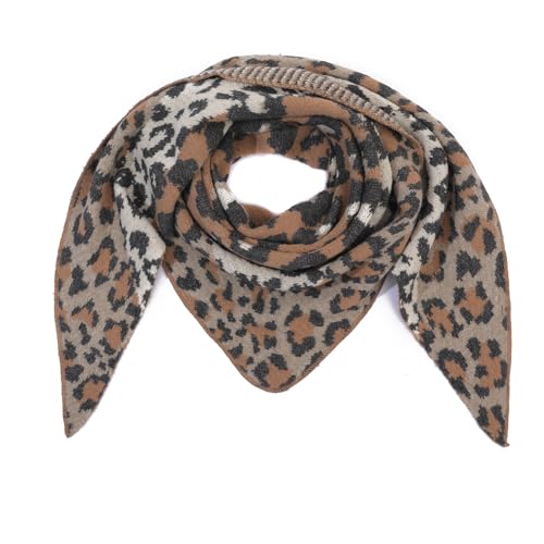 stylx Damen Schal XXL Dreieck mit Leopard Muster LEO 3FARBIG Warm Weich Strickschal Karo Winterschal Herbstschal Wolleschal Frauen Deckenschal Halstuch Scarf Poncho Cape (camel) von stylx