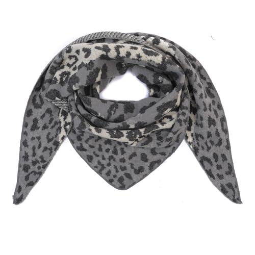 stylx Damen Schal XXL Dreieck mit Leopard Muster LEO 3FARBIG Warm Weich Strickschal Karo Winterschal Herbstschal Wolleschal Frauen Deckenschal Halstuch Scarf Poncho Cape (schwarz/grau) von stylx