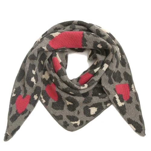 stylx Damen Schal XXL Dreieck mit Leopard Muster LEO HERZ Warm Weich Strickschal Karo Winterschal Herbstschal Wolleschal Frauen Deckenschal Halstuch Scarf Poncho Cape (schwarz/grau) von stylx