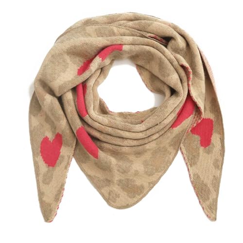 stylx Damen Schal XXL Dreieck mit Leopard Muster LEO HERZ Warm Weich Strickschal Karo Winterschal Herbstschal Wolleschal Frauen Deckenschal Halstuch Scarf Poncho Cape (taupe) von stylx