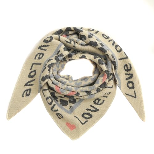 stylx Damen Schal XXL Dreieck mit Leopard Muster LEO LOVE Warm Weich Strickschal Karo Winterschal Herbstschal Wolleschal Frauen Deckenschal Halstuch Scarf Poncho Cape (beige-blau) von stylx