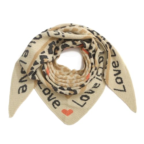 stylx Damen Schal XXL Dreieck mit Leopard Muster LEO LOVE Warm Weich Strickschal Karo Winterschal Herbstschal Wolleschal Frauen Deckenschal Halstuch Scarf Poncho Cape (beige-taupe) von stylx