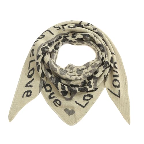 stylx Damen Schal XXL Dreieck mit Leopard Muster LEO LOVE Warm Weich Strickschal Karo Winterschal Herbstschal Wolleschal Frauen Deckenschal Halstuch Scarf Poncho Cape (grau) von stylx