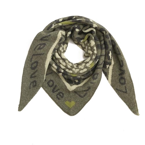 stylx Damen Schal XXL Dreieck mit Leopard Muster LEO LOVE Warm Weich Strickschal Karo Winterschal Herbstschal Wolleschal Frauen Deckenschal Halstuch Scarf Poncho Cape (khaki) von stylx