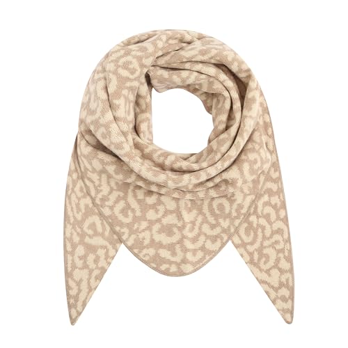 stylx Damen Schal XXL Dreieck mit Leopard Muster LEO SCHLICHT Warm Weich Strickschal Karo Winterschal Herbstschal Wolleschal Frauen Deckenschal Halstuch Scarf Poncho Cape (beige) von stylx