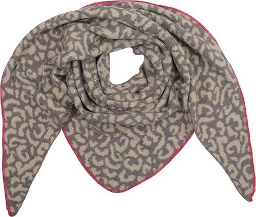 stylx Damen Schal XXL Dreieck mit Leopard Muster LEO SCHLICHT Warm Weich Strickschal Karo Winterschal Herbstschal Wolleschal Frauen Deckenschal Halstuch Scarf Poncho Cape (grau/pink) von stylx