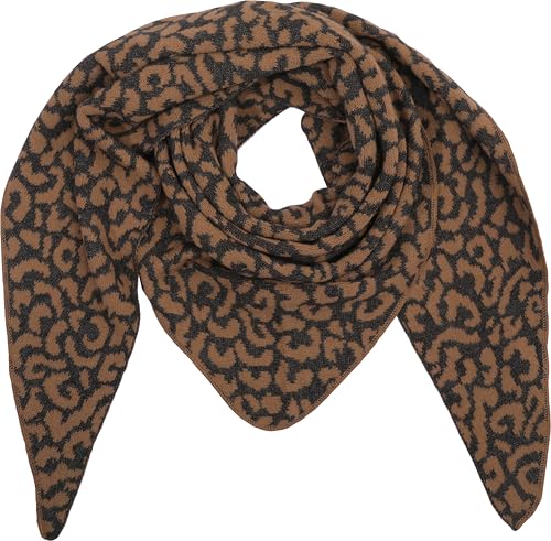 stylx Damen Schal XXL Dreieck mit Leopard Muster LEO SCHLICHT Warm Weich Strickschal Karo Winterschal Herbstschal Wolleschal Frauen Deckenschal Halstuch Scarf Poncho Cape (schwarz/camel) von stylx