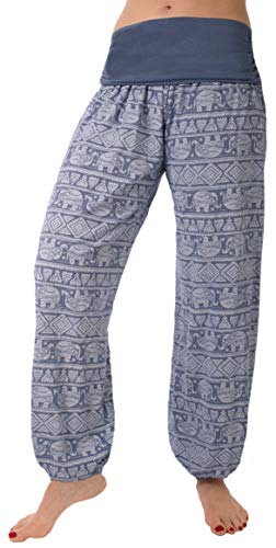 stylx Damen Sommerhose Pumphose Haremshose Größe 36/38 bis 48/50 mit Blumenmuster Flower Leichte (DE/NL/SE/PL, Numerisch, 48, 50, Regular, Regular, Elefant j.blau) von stylx