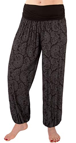 stylx Damen Sommerhose Pumphose Haremshose Größe 36/38 bis 48/50 mit Blumenmuster Flower Leichte (as3, Numeric, Numeric_36, Numeric_38, Regular, Regular, kl.BA schwarz) von stylx