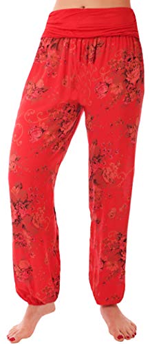 stylx Damen Sommerhose Pumphose Haremshose Größe 36/38 bis 48/50 mit Blumenmuster Flower Leichte (as3, Numeric, Numeric_36, Numeric_38, Regular, Regular, rot) von stylx