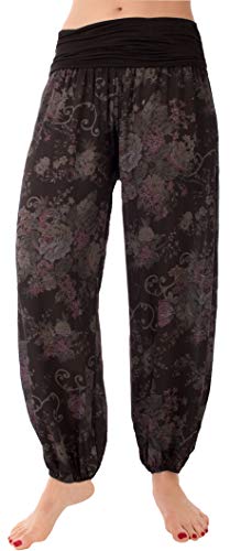 stylx Damen Sommerhose Pumphose Haremshose Größe 36/38 bis 48/50 mit Blumenmuster Flower Leichte (as3, Numeric, Numeric_38, Numeric_40, Regular, Regular, Flower schwarz) von stylx