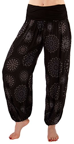 stylx Damen Sommerhose Pumphose Haremshose Größe 36/38 bis 48/50 mit Blumenmuster Flower Leichte (as3, Numeric, Numeric_38, Numeric_40, Regular, Regular, schwarz) von stylx