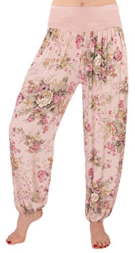 stylx Damen Sommerhose Pumphose Haremshose Größe 36/38 bis 48/50 mit Blumenmuster Flower Leichte (as3, Numeric, Numeric_40, Numeric_42, Regular, Regular, Flower rosa) von stylx