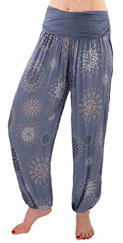 stylx Damen Sommerhose Pumphose Haremshose Größe 36/38 bis 48/50 mit Blumenmuster Flower Leichte (as3, Numeric, Numeric_40, Numeric_42, Regular, Regular, Jeansblau) von stylx