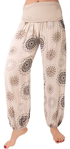 stylx Damen Sommerhose Pumphose Haremshose Größe 36/38 bis 48/50 mit Blumenmuster Flower Leichte (as3, Numeric, Numeric_40, Numeric_42, Regular, Regular, beige) von stylx