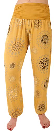 stylx Damen Sommerhose Pumphose Haremshose Größe 36/38 bis 48/50 mit Blumenmuster Flower Leichte (as3, Numeric, Numeric_42, Numeric_44, Regular, Regular, senfgelb) von stylx