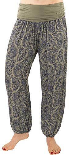 stylx Damen Sommerhose Pumphose Haremshose Größe 36/38 bis 48/50 mit Blumenmuster Flower Leichte (as3, Numeric, Numeric_46, Numeric_48, Regular, Regular, kl.BA Khaki) von stylx