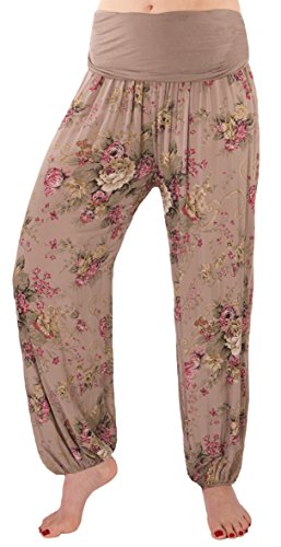 stylx Damen Sommerhose Pumphose Haremshose Größe 36/38 bis 48/50 mit Blumenmuster Flower Leichte (as3, Numeric, Numeric_48, Numeric_50, Regular, Regular, Schlamm) von stylx