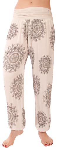 stylx Damen Sommerhose Pumphose Haremshose Größe 36/38 bis 48/50 mit Blumenmuster Sonne Leichte (DE/NL/SE/PL, Numerisch, 42, 44, Regular, Regular, Sonne beige) von stylx