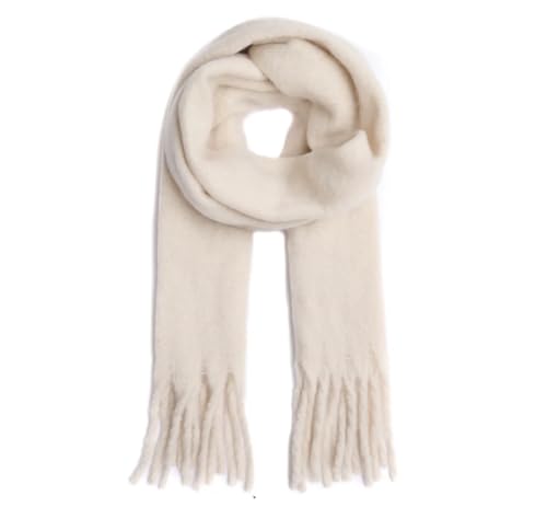 stylx Damen Web Strickschal UNI FARBEN und langen dicken FRANSEN, warmer Winter, Stola (UNI beige) von stylx