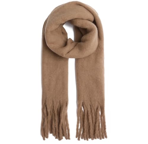 stylx Damen Web Strickschal UNI FARBEN und langen dicken FRANSEN, warmer Winter, Stola (UNI camel) von stylx