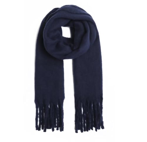 stylx Damen Web Strickschal UNI FARBEN und langen dicken FRANSEN, warmer Winter, Stola (UNI dunkelblau) von stylx