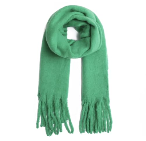 stylx Damen Web Strickschal UNI FARBEN und langen dicken FRANSEN, warmer Winter, Stola (UNI grün) von stylx