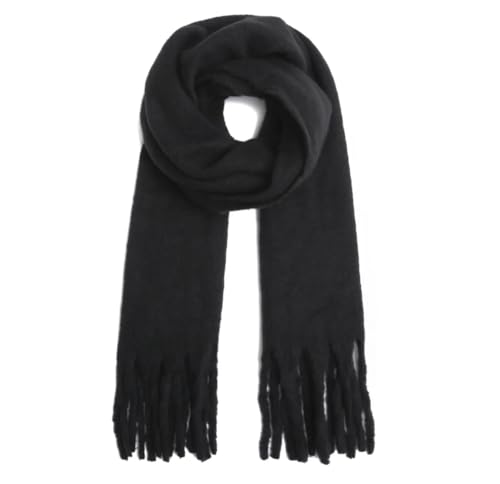 stylx Damen Web Strickschal UNI FARBEN und langen dicken FRANSEN, warmer Winter, Stola (UNI schwarz) von stylx