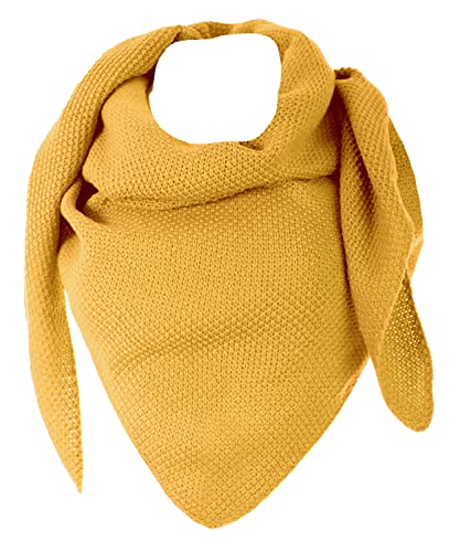 stylx Damen XXL Strick Dreieck Schal mit Reiskorn Strickmuster in Unifarben, Schal, Leichtes Tuch (senfgelb) von stylx