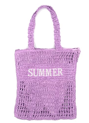 stylx Handtasche Damen gehäkelte Mesh Strand Tote Bag, Groß Shopper Sommer Urlaub Boho Umhängetasche Häkeltasche für Arbeit Büro Reisen Einkaufen Schule und Alltag für Frauen (lila) von stylx