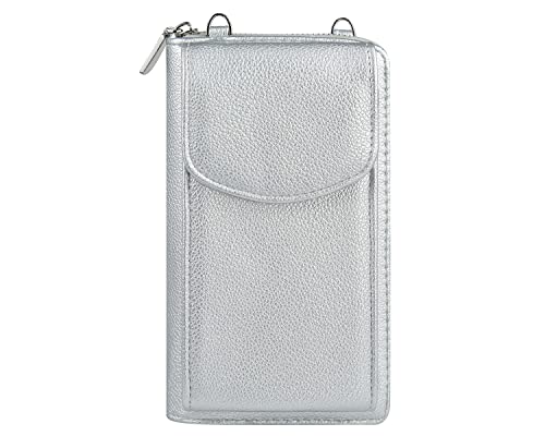 stylx Kleine Handy Umhängetasche, Geldbörse Damen Brieftasche RFID Schutz Crossbody Handytasche Reisepass mit Kartenfächern und Verstellbarem Schultergurt (silber) von stylx